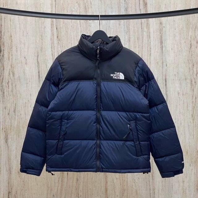 渠道优势，支持代发！ 外贸保真版：北面96款 藏蓝色 The North Face 1996 Eco Nuptse Jacket 拼接拉链可收纳连帽羽绒服外套